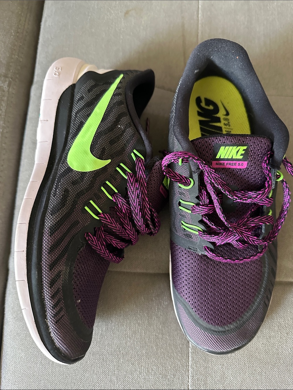 Nike Women's Athletic Running Shoes - Purple with Neon Green Swoosh